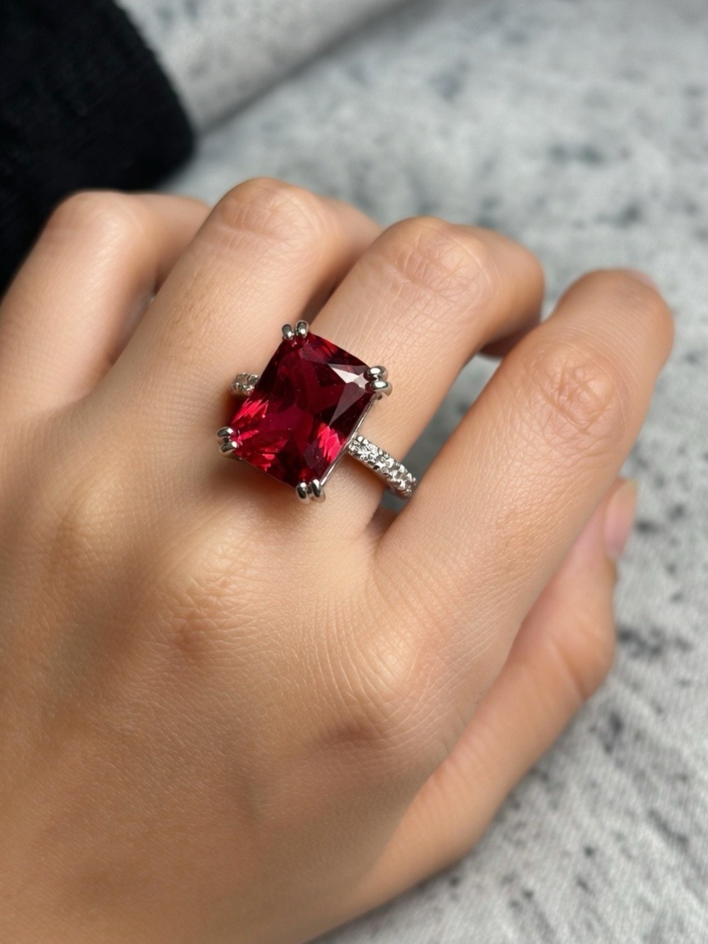 Elegant Red Cushion-Cut Cocktail Ring - Women Jewelry